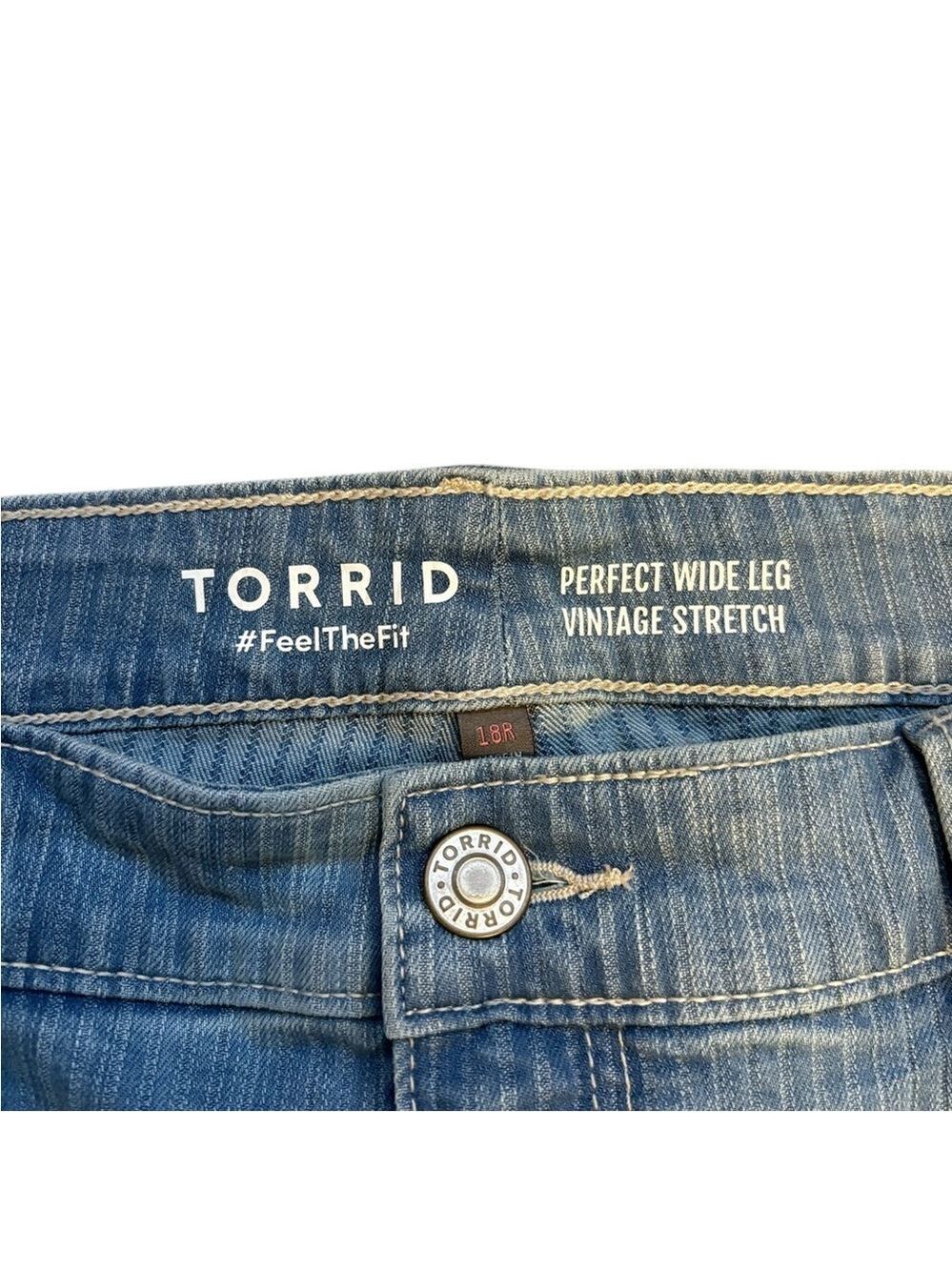 Torrid Mid Rise Vintage Stretch Jeans Wide Leg Striped Denim Blue Size 18 New - Picture 6 of 7